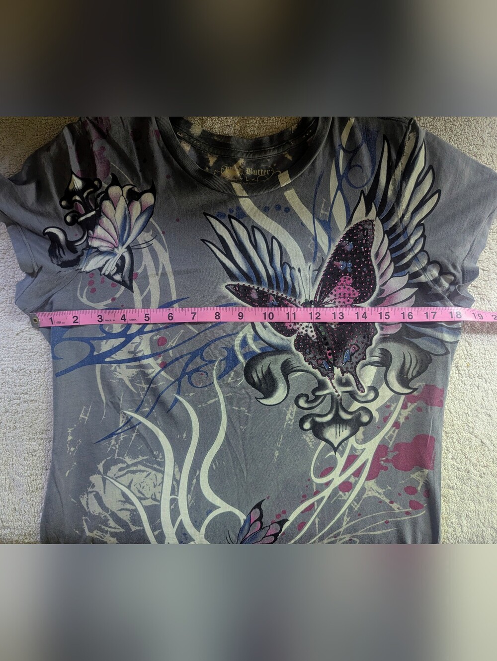 $9 Brad Butter Size L Y2K Butterfly Fleur De Lis Grunge Beaded Wings - Picture 4 of 4